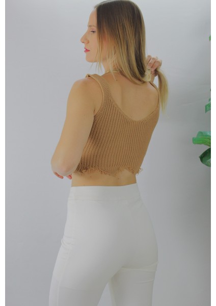 Kadın Örme Kolsuz Bayan Triko Vizon Standart indirimleri