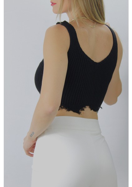 Kadın Örme Kolsuz Bayan Triko Siyah Standart modelleri