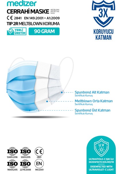 Siyah 3 Katlı Meltblown Kumaş Full Ultrasonik Cerrahi Ağız Maskesi - Burun Telli 50 Adet modelleri