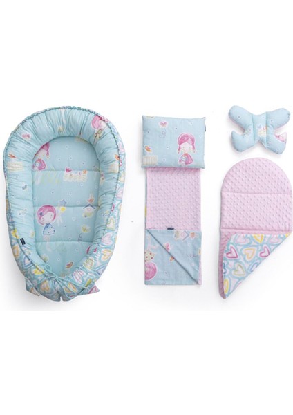 Babynest Bebek Uyku Seti Pamuktan 95X60 cm 5 Parça Turkuaz