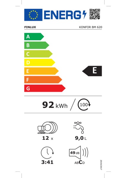 Konfor BM 620 E Enerji Sınıfı 6 Programlı 12 Kişilik Bulaşık Makinesi