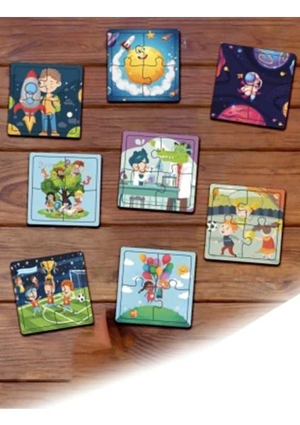 Esa Toys Ahşap 4 Parça 8'li Çocuk Puzzle Seti