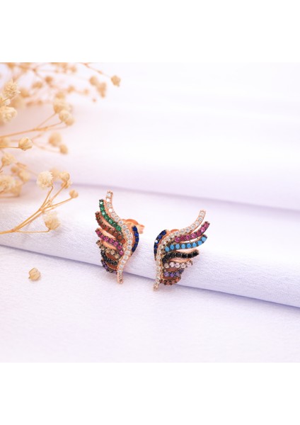 925 Ayar Gümüş Mix Taşlı Kanat Küpe fiyatları