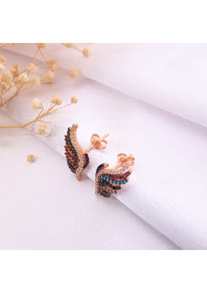 925 Ayar Gümüş Mix Taşlı Kanat Küpe modelleri