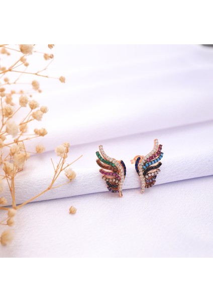 925 Ayar Gümüş Mix Taşlı Kanat Küpe fırsatları