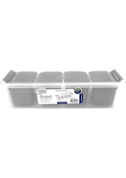 4 Bölmeli Derin Grand Organizer Kutu 3.5 Litre Gri