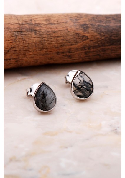 Doğal Rutil Kuvars Taşlı Damla Mini Rodyumlu Gümüş Küpe 5826 fiyatları