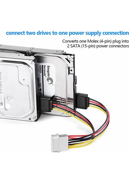 2 Li Sata Power Kablosu Sata Çoklayıcı Güçlendirilmiş Bakır Kablo - 1 Adet