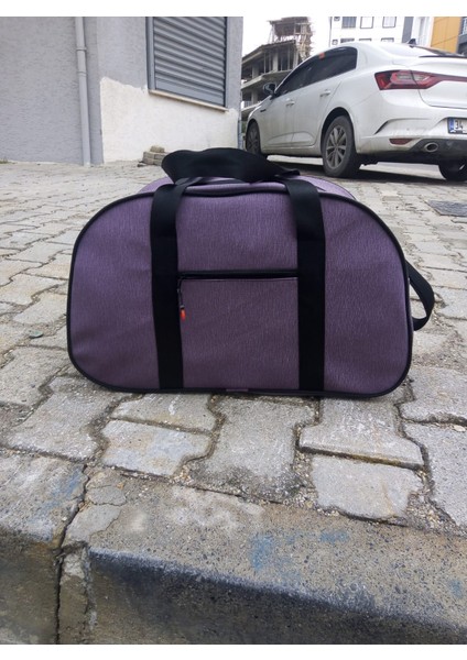Nfystyle Orta Boy Unisex El ve Omuz Askılı Seyahat Çantası Fitness El Valizi Fındık Lila Suni Deri
