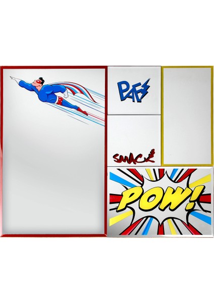 Binbirreyon Süperman Pow Comics Duvar Ayna Seti 5 Parça Çocuk Odası Aynası 40 x 48 cm MB039