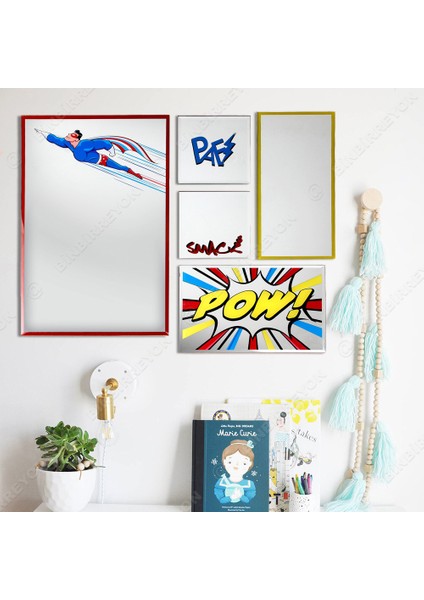 Binbirreyon Süperman Pow Comics Duvar Ayna Seti 5 Parça Çocuk Odası Aynası 40 x 48 cm MB039