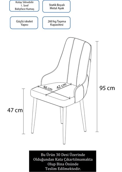 Concept Trex Serisi Babyface Kumaş Kahve Metal Ayak 4 Adet Sandalye