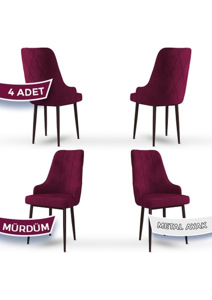 Concept Trex Serisi Babyface Kumaş Kahve Metal Ayak 4 Adet Sandalye