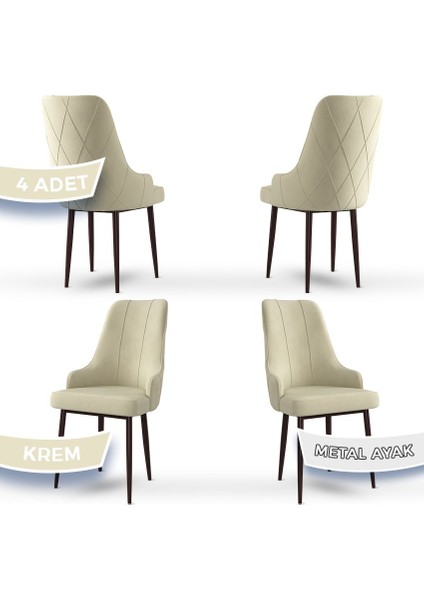 Concept Trex Serisi Babyface Kumaş Kahve Metal Ayak 4 Adet Sandalye