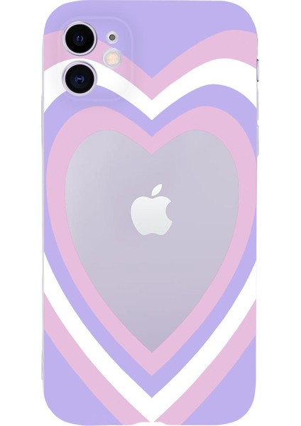 iPhone 11 Purple Heart Premium Şeffaf Silikon Kılıf