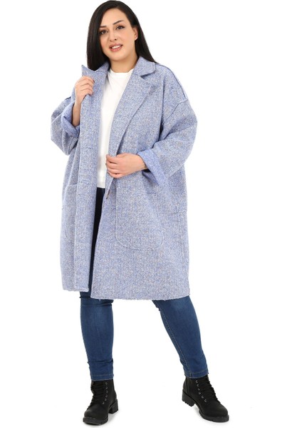 Büyük Beden Düşük Kollu Torba Cepli Büyük Düğmeli Pis Dikişli Oversize Simli Mavi Ceket fiyatları