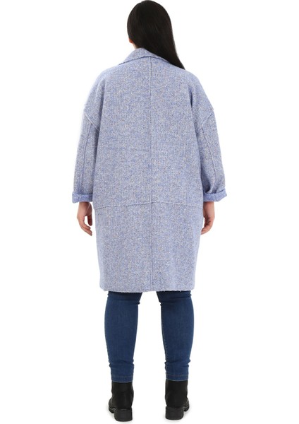 Büyük Beden Düşük Kollu Torba Cepli Büyük Düğmeli Pis Dikişli Oversize Simli Mavi Ceket modelleri