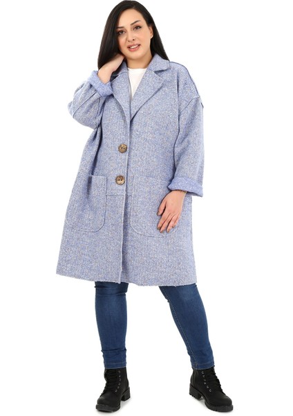 Büyük Beden Düşük Kollu Torba Cepli Büyük Düğmeli Pis Dikişli Oversize Simli Mavi Ceket fırsatları