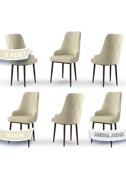 Concept Trex Serisi Babyface Kumaş Kahve Metal Ayak 6 Adet Sandalye