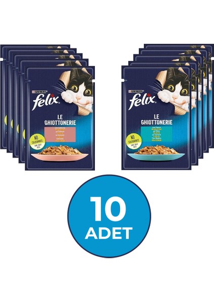 Somonlu & Ton Balıklı Karışık Yetişkin Kedi Yaş Maması - 85 gr x 10 Adet