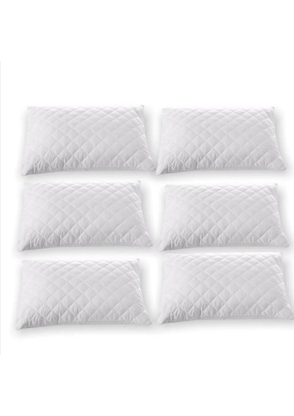 6 Adet Kapitoneli Sıvı Geçirmez Yastık Alezi Yastık Koruyucu Yastık Kılıfı Pamuklu Beyaz 50 x 70 cm