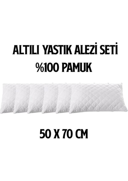 6 Adet Kapitoneli Sıvı Geçirmez Yastık Alezi Yastık Koruyucu Yastık Kılıfı Pamuklu Beyaz 50 x 70 cm