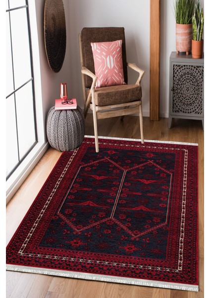 Homier Collection Kısa Saçaklı, Westa Serisi Yıkanabilir Kaymaz Taban Antibakteriyel Kilim Yolluk OT-4149A