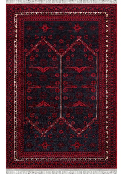 Homier Collection Kısa Saçaklı, Westa Serisi Yıkanabilir Kaymaz Taban Antibakteriyel Kilim Yolluk OT-4149A