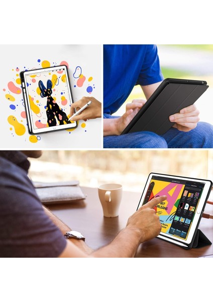 iPad 8.nesil 10.2 Uyumlu Wi-Fi Inç Kılıf Smart Cover Kalem Bölmeli Standlı Arkası Silikon Coverfc