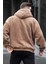 Kahverengi Peluş Over Fit Kapüşonlu Fermuarlı Erkek Sweatshirt 6049 2