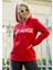 Chance Baskılı 3 Iplik Kumaş Kapşonlu Sweat (Kırmızı) 1