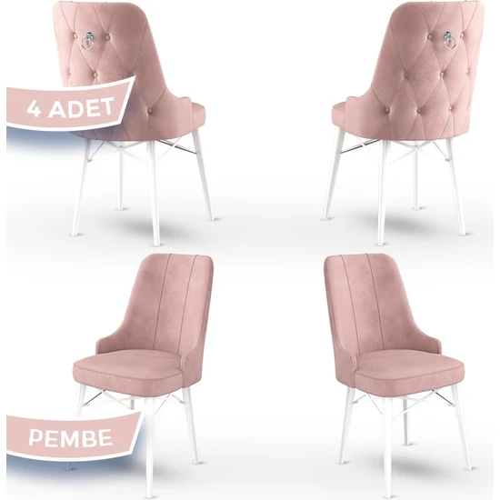 Canisa Concept Pare Serisi, 1.sınıf Babyface Ithal Kumaş 4 Adet Sandalye, Beyaz Gürgen Ayak, Gümüş Halkalı
