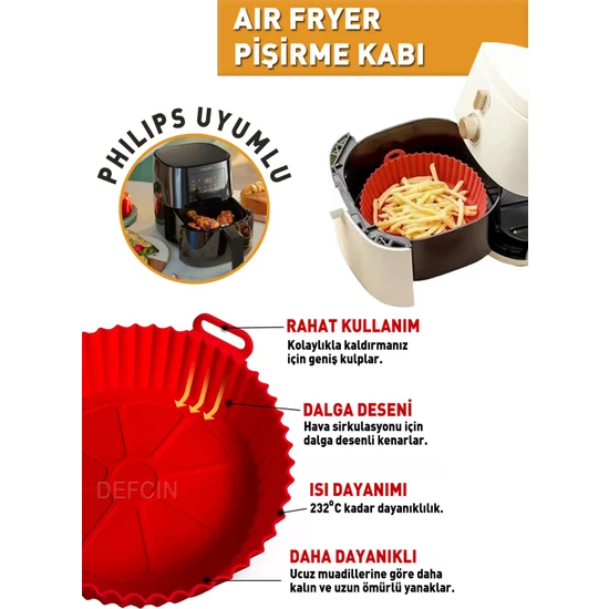 Deftion Philips Airfryer Uyumlu Silikon Pişirme Kabı Airfray Aifrey Fritöz Pişirme Kağıdı Silikonu