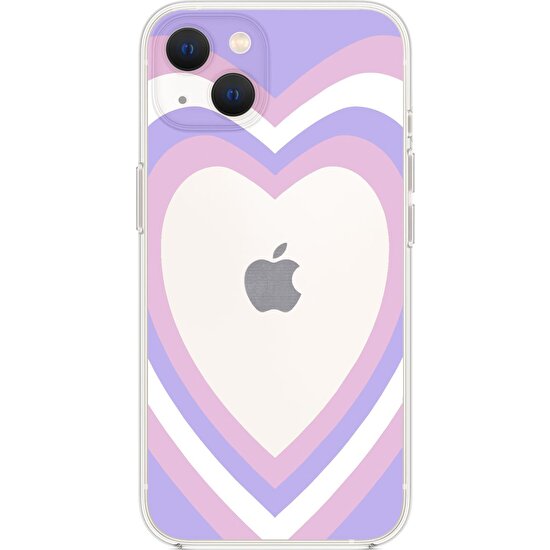 Moodcase iPhone 14 Purple Heart Premium Şeffaf Silikon Kılıf