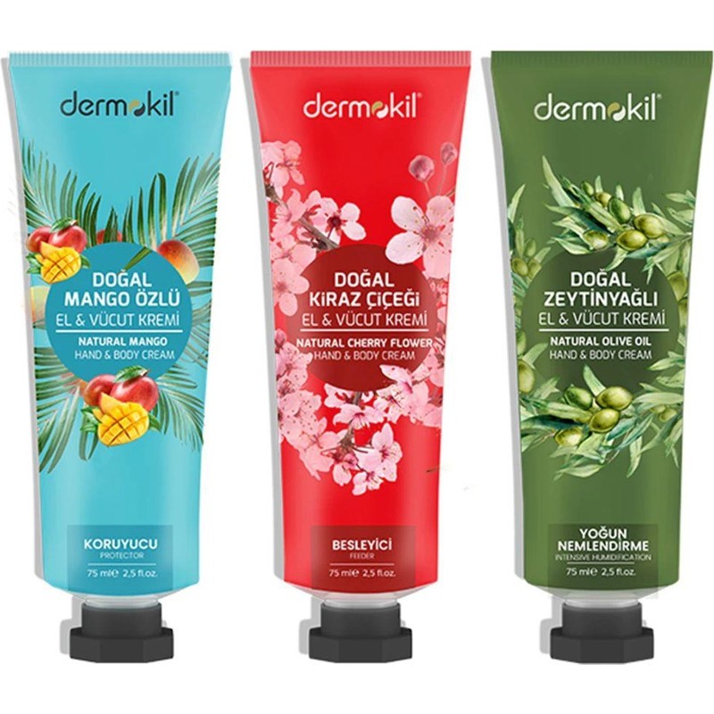 Dermokil 75 ml Krem Yoğun Nemlendirme Özelliği ile Doğal Mango ve Kiraz Çiçeği El ve Vücut Kremi