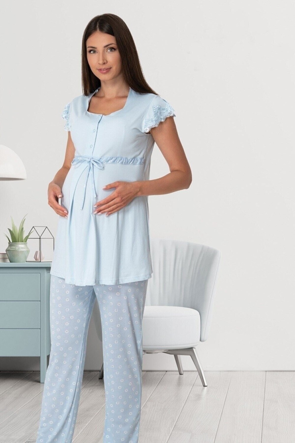 Effort t Kadın Hamile Lohusa Gecelik Sabahlık ve Pijama Takımı 4'lü Set 6016 görsel 5