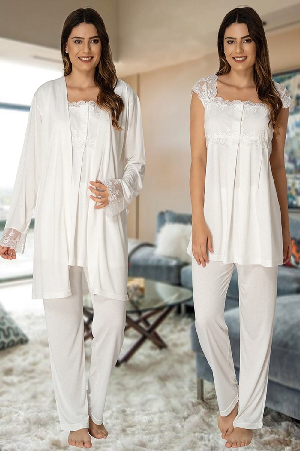 Effort Puerpera Effort Kadın Mavi Hamile Lohusa Sabahlıklı Pijama Takımı 2301 görsel 4
