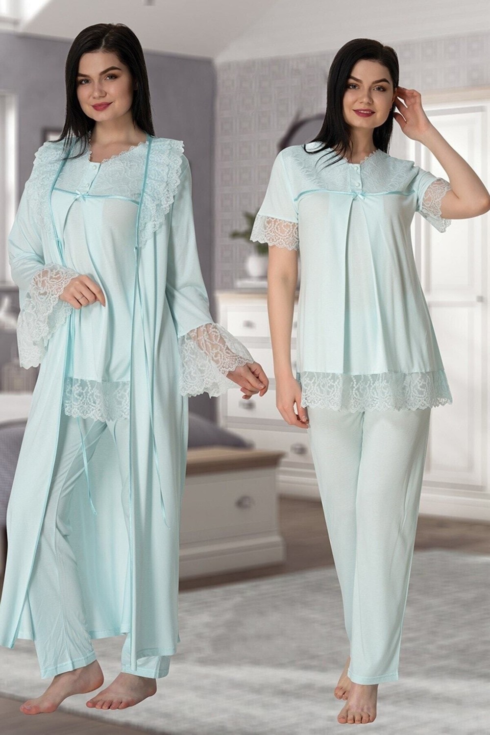 Effort Puerpera Effort Kadın Pembe Lohusa Hamile Sabahlıklı Pijama Takımı 5044 görsel 2