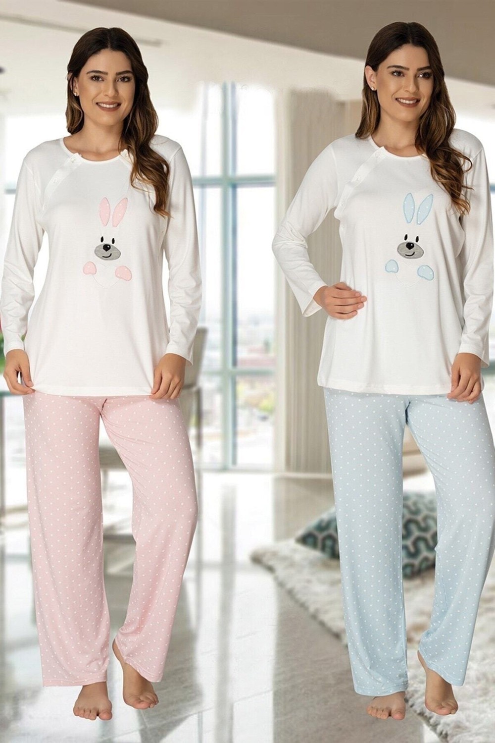 Puerpera Effort Kadın Pembe Emzirme Özellikli Lohusa Hamile Pijama Takımı 3094