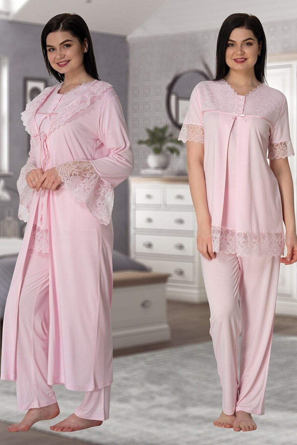 Effort Puerpera Effort Kadın Pembe Lohusa Hamile Sabahlıklı Pijama Takımı 5044