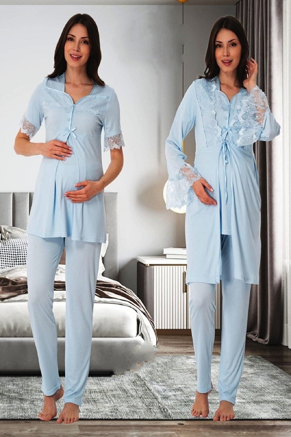 Puerpera Effortt Kadın Hamile Lohusa Pijama Takımı ve Sabahlık 9014 görsel 3