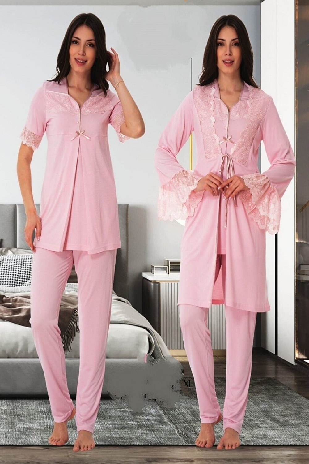 Puerpera Effortt Kadın Hamile Lohusa Pijama Takımı ve Sabahlık 9014 görsel 6