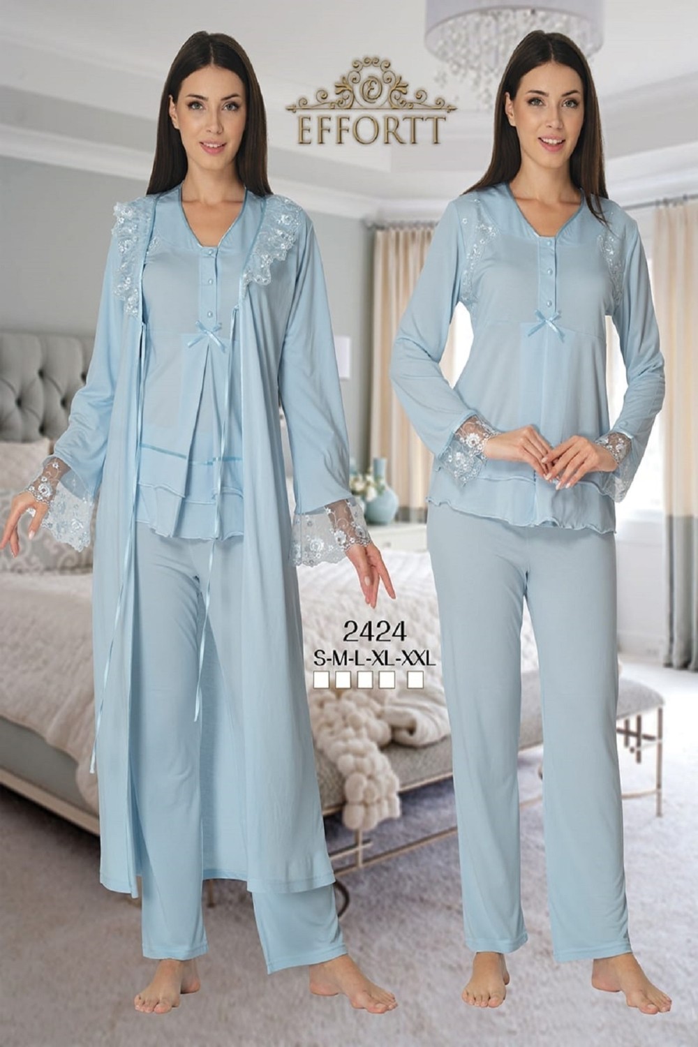 Effort Puerpera Kadın Pembe Uzun Kollu Lohusa Hamile Pijama Takımı Sabahlık Effort 2424 görsel 2