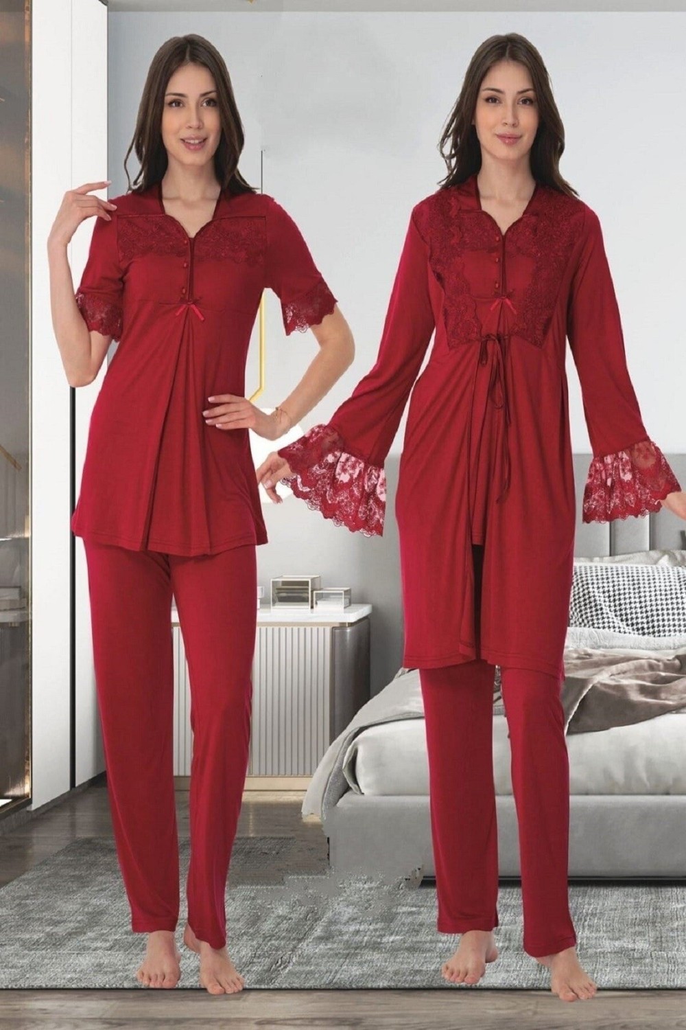 Puerpera Effortt Kadın Hamile Lohusa Pijama Takımı ve Sabahlık 9014