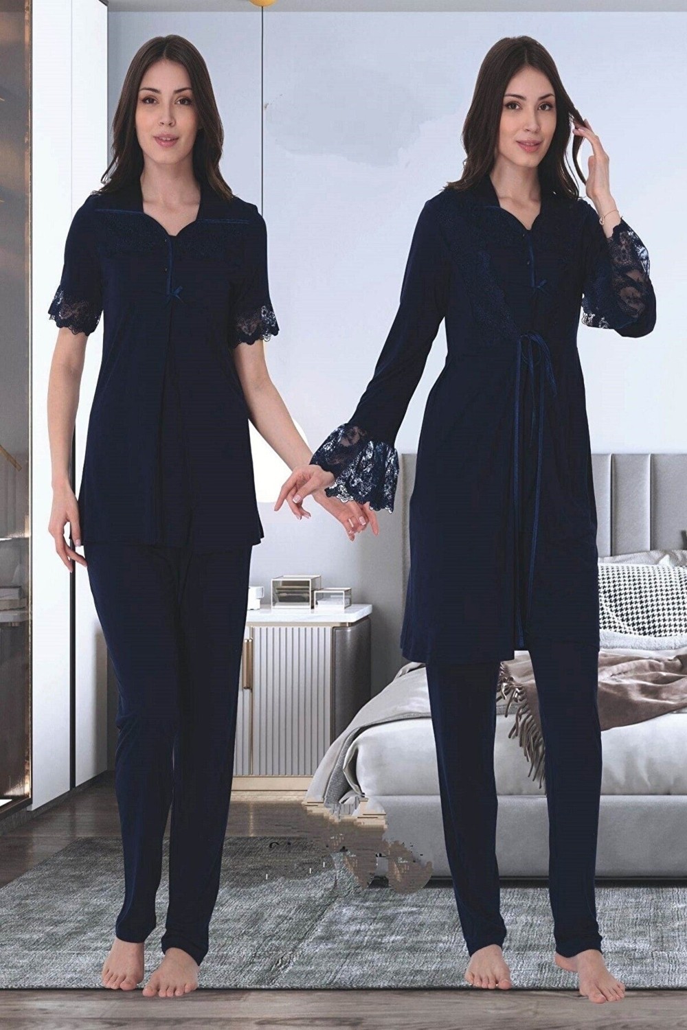 Puerpera Effortt Kadın Hamile Lohusa Pijama Takımı ve Sabahlık 9014 görsel 5