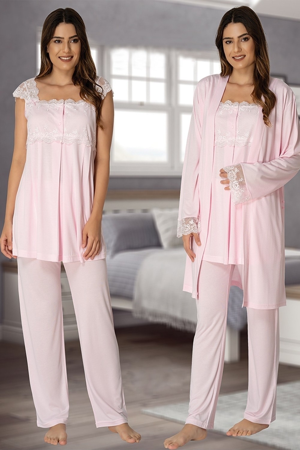 Effort Puerpera Effort Kadın Mavi Hamile Lohusa Sabahlıklı Pijama Takımı 2301