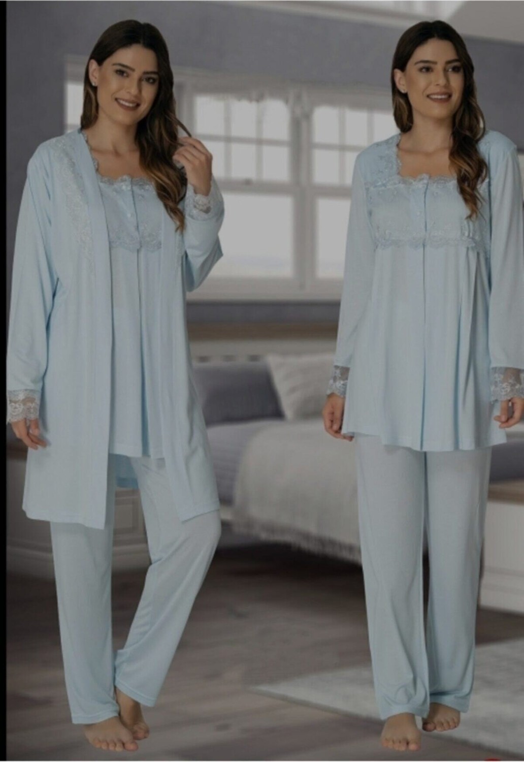 Effort Puerpera Effort Kadın Mavi Hamile Lohusa Sabahlık Pijama Takımı 2401