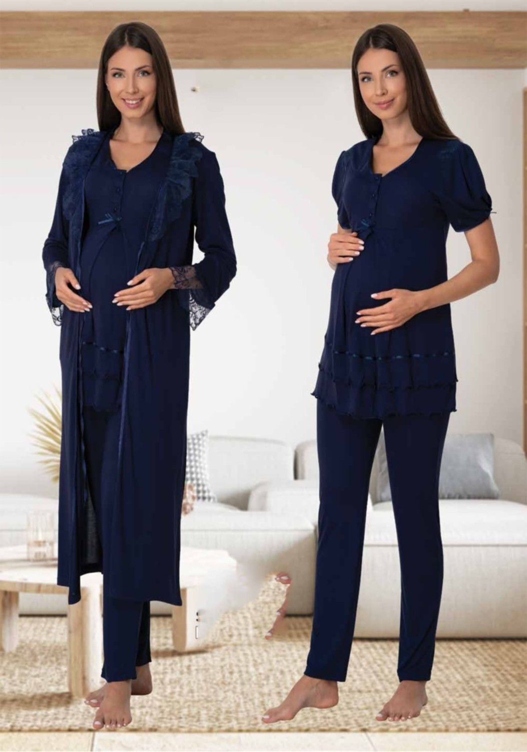 Effort Puerpera Effort Kadın Pembe Lohusa Hamile Pijama Takımı ve Sabahlık Set 8024 görsel 3