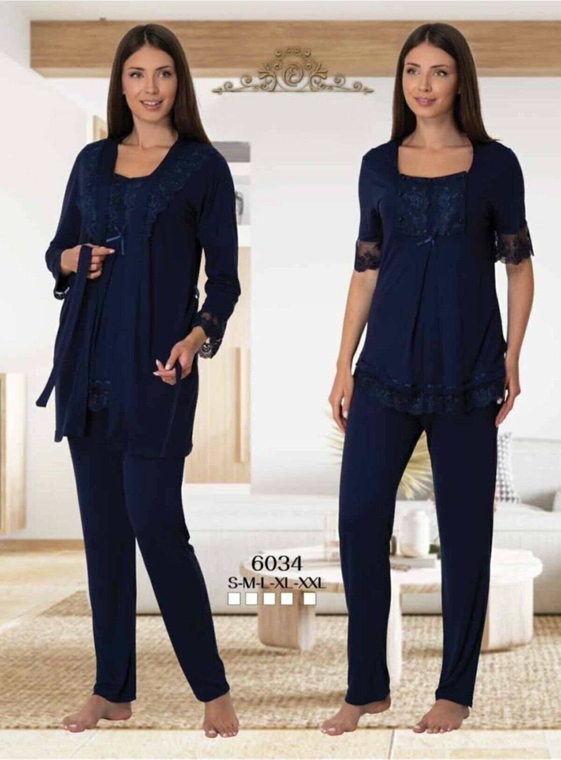 Puerpera Kadın Lohusa Hamile Sabahlıklı Pijama Takımı 6034
