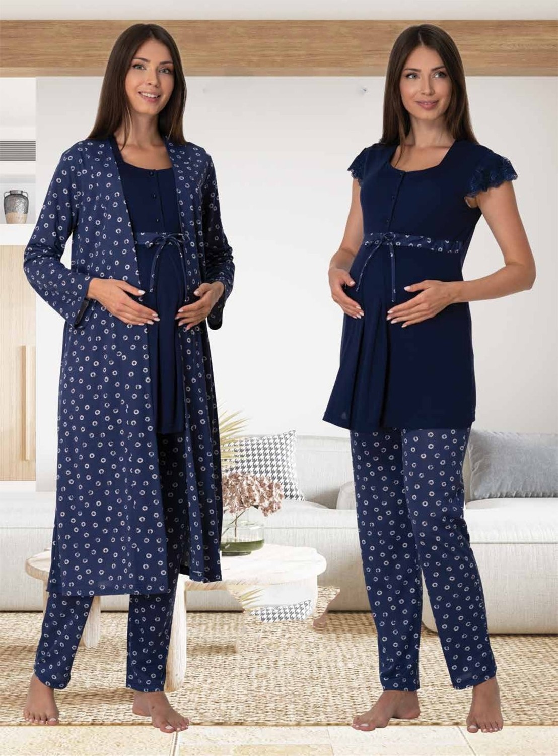 Puerpera Effort Kadın Pembe Hamile Lohusa Sabahlıklı Pijama Takımı 6014